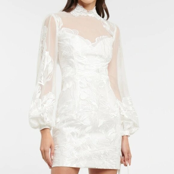 Costarellos Dresses & Skirts - NWT Costarellos Tayla Embroidered Tulle Minidress White Puff Sleeves FR36 / US 4